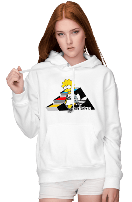 Женское худи с принтом Adidas Лиза. Adidas, lisa, simpson, адидас, лиза, лиса симпсон, мультсериал, персонаж, сериал, симпсон. 2070702