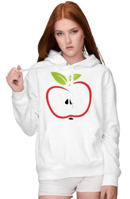 Жіноче худі з принтом "Яблуко". В розрізі, веган, вегетаріанець, делікатес, дієта, їжа, листя, літо, плід, половина, половинка, смачно, стигле, урожай, червоне, яблуко, яблучко. ART принт на футболках