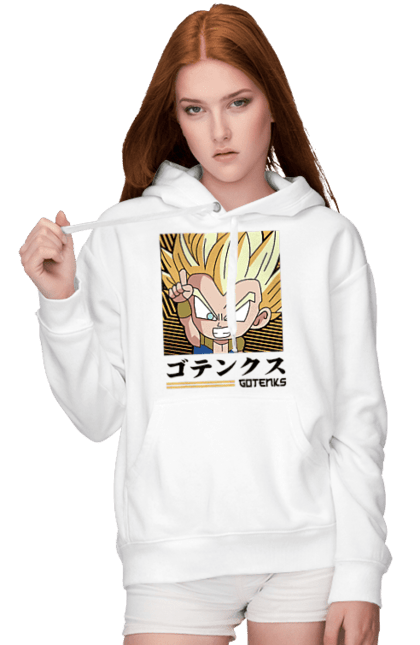 Женское худи с принтом Жемчуг дракона Готенкс. Anime, dragon ball, goku, gotenks, manga, vegeta, аниме, готенкс, жемчуг дракона, манга. 2070702