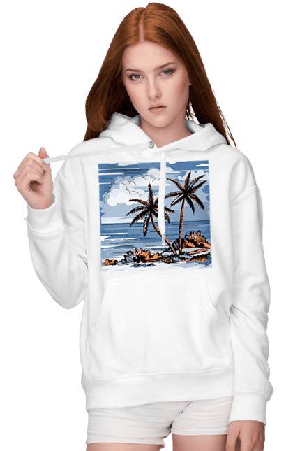 Women`s hoodie with prints Palm Trees And Sky. Clouds, palm trees, sea, sky. 2070702