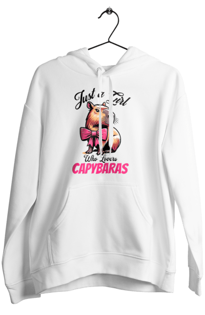 Women's hoodie with prints Capybara. Animal, bow, capybara, pink, rodent. 2070702