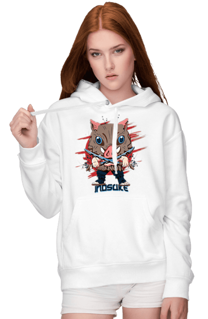 Women's hoodie with prints Demon Slayer Inosuke. Anime, demon slayer, inosuke, inosuke hashibira, kimetsu no yaiba, manga. 2070702