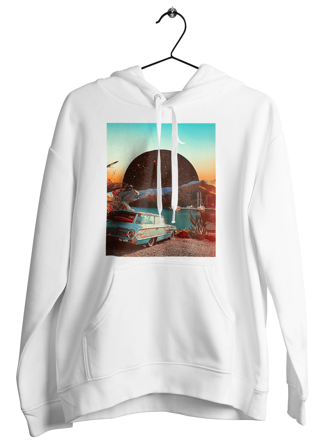 Картина, машина біля річки