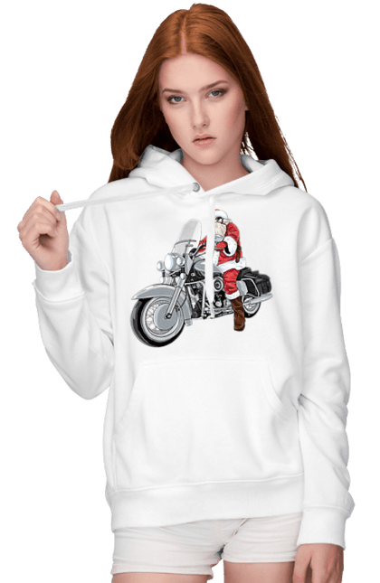 Жіноче худі з принтом "Санта На Мотоциклі". Мотоцикл, новий рік, санта, свято. 2070702