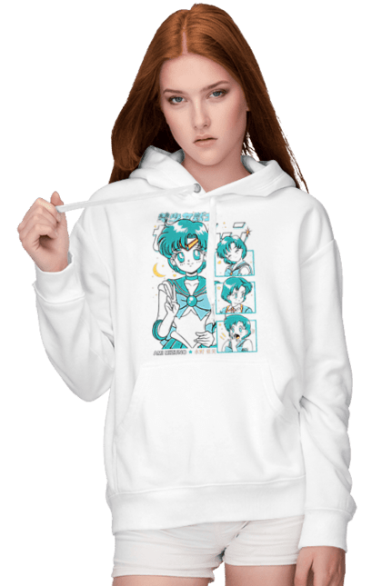 Women's hoodie with prints Sailor Moon Mercury. Ami mizuno, anime, drama, magical girl, sailor mercury, sailor moon, tv series. 2070702