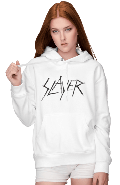 Женское худи с принтом Slayer. Slayer, грув-метал, група, метал група, музыка, ню-метал, спид-метал, трэш-метал, череп. 2070702