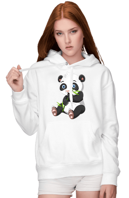 Жіноче худі з принтом "Малюк панда їсть бамбук". Бамбук, ведмідь, маленька панда, малюк панда, панда їсть бамбук, панта, тварини. Milkstore