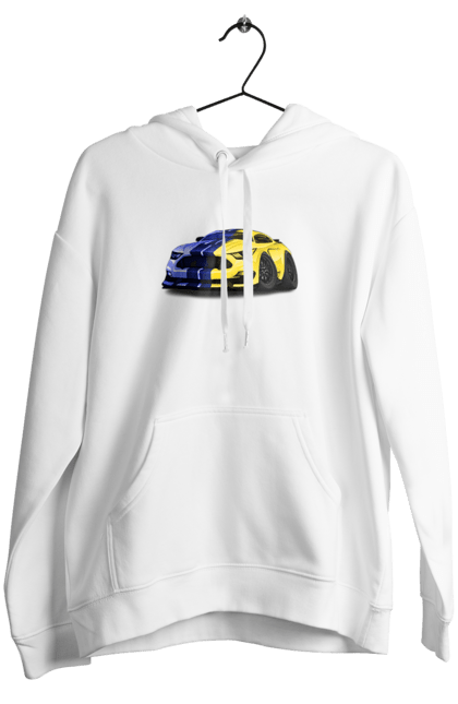 Women`s hoodie with prints Ukrainian mustang. Colors of ukraine, ford mustang, machine, mustang, shelby, supercar, yellow blue car. 2070702