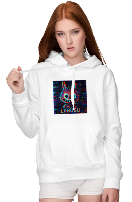 Жіноче худі з принтом "Лабубу". Crt, rgb, глітч, кіберпанк, лабубу, пікселі, ретро, спотворення, цифрове мистецтво, шум. 2070702