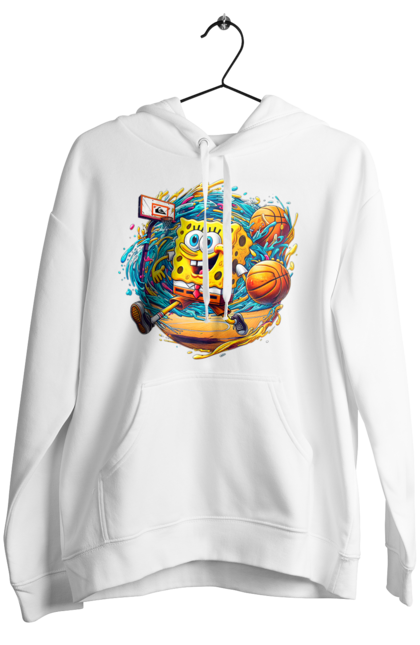 Women's hoodie with prints SpongeBob. Animated series, ball, basketball, cartoon, spongebob, spongebob squarepants, sport. 2070702
