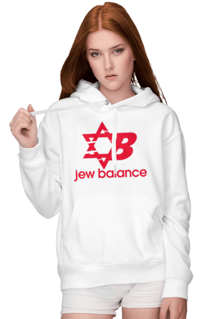 Жіноче худі з принтом "Jew Balance Red". New balance, гумор, еврейські, жарти, жартівливі, літні, прикольні, червоний. 2070702