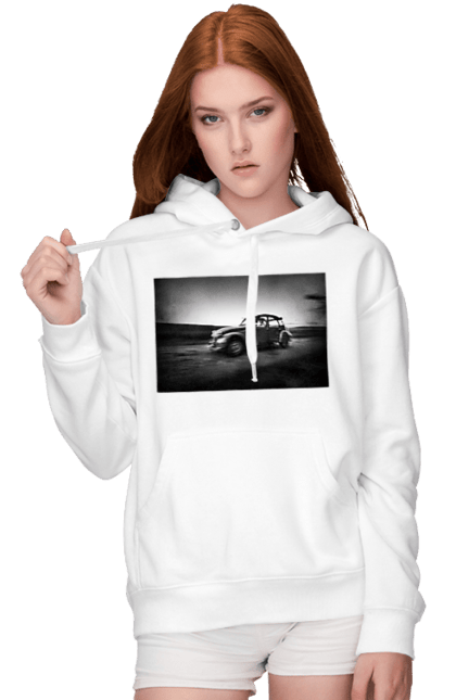 Жіноче худі з принтом "Ретро машина чб". Авто, ретро, ретро машина, чорно біла машина. 2070702