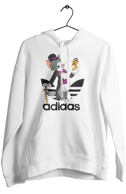 Женское худи с принтом Adidas Том и Джерри. Adidas, tom and jerry, адидас, джерри, кот, мульт, мультсериал, мышь, том, том и джерри. 2070702