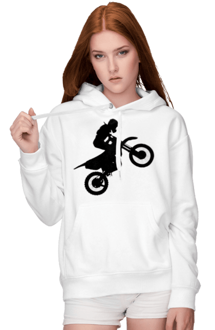 Жіноче худі з принтом "Силует Мотоцикліста". Мотоцикл, мотоцикліст, шолом. futbolka.stylus.ua