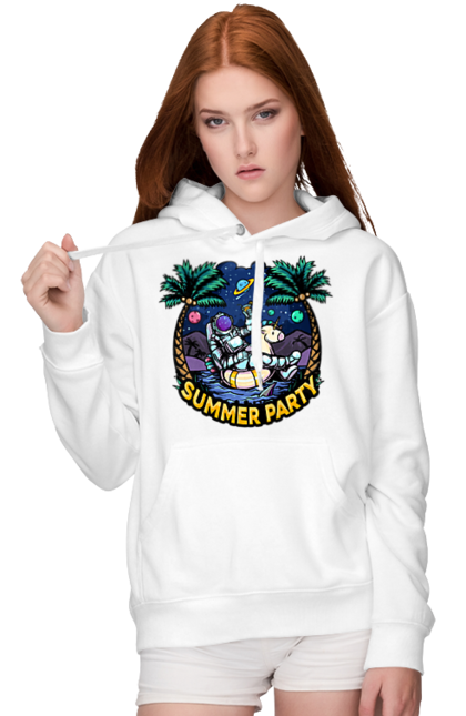 Women`s hoodie with prints Summer Party With Astronaut. Cosmonaut, space, summer. 2070702
