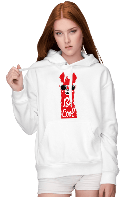 Women`s hoodie with prints Cool llama. Animals, cool, glasses, lama. 2070702