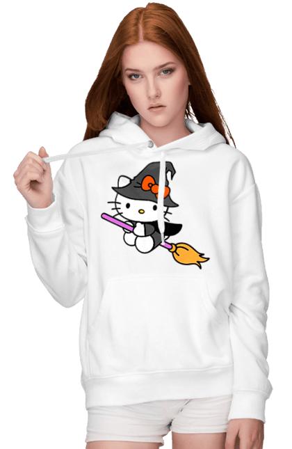 Women's hoodie with prints Hello Kitty Halloween. Brand, cat, character, halloween, hello kitty, kitten, kitty, witch. 2070702