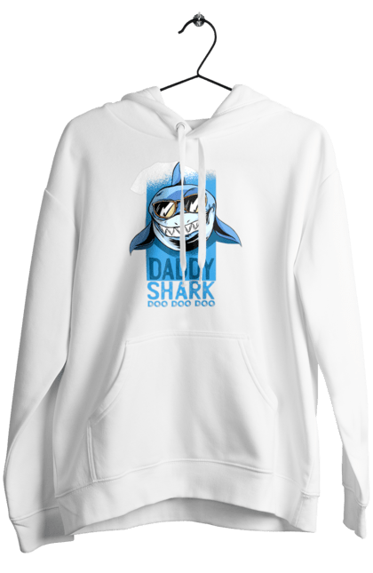Жіноче худі з принтом "Daddy Shark". Dad, daddy, батька, батько, батя, день, день батька, зять, коханий чоловік, мужик, папа, папулечка, подарунок, свято, улюблений, чоловік, яжбати. PrintMarket - інтернет-магазин одягу та аксесуарів з принтами плюс конструктор принтів - створи свій унікальний дизайн