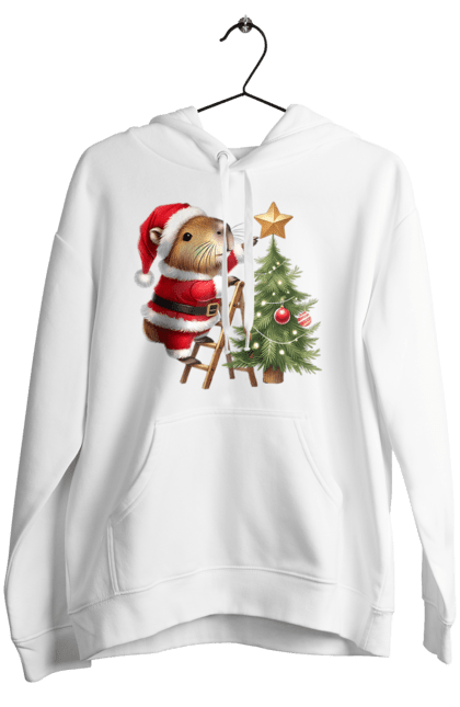 Women's hoodie with prints Christmas Capybara with a Tree. Animal, capybara, christmas, christmas capybara, christmas tree, gift, holiday, new year, new year`s gift, santa. 2070702