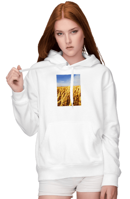 Women`s hoodie with prints Ukraine. Beauty, blue, field, nature, sky, wheat. 2070702