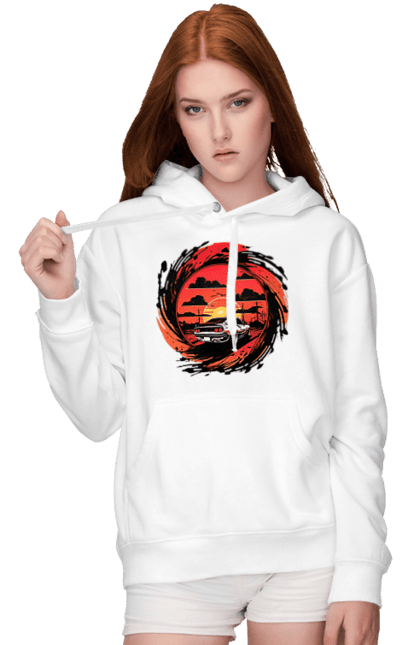 Жіноче худі з принтом "Феррарі на заході сонця". Авто, автомобіль, машини, феррарі. 2070702