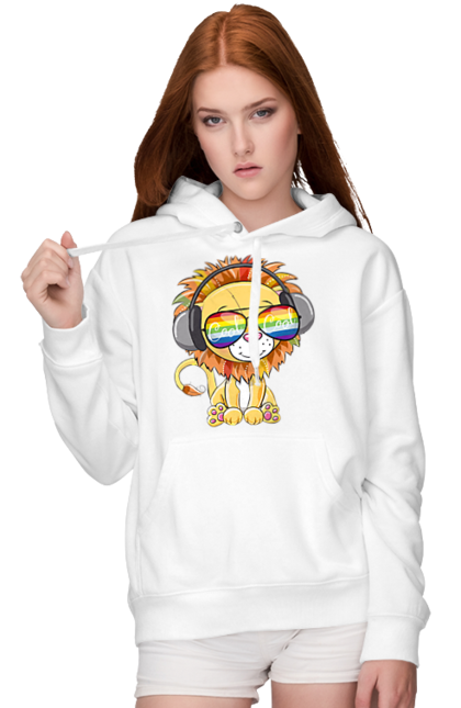 Жіноче худі з принтом "Левеня В Окулярах І Навушниках". Лев, левеня, навушники, окуляри. 2070702