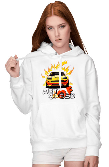 Женское худи с принтом Машина в огне. Машина, огонь, скорость, спортивная машина, спорткар. 2070702