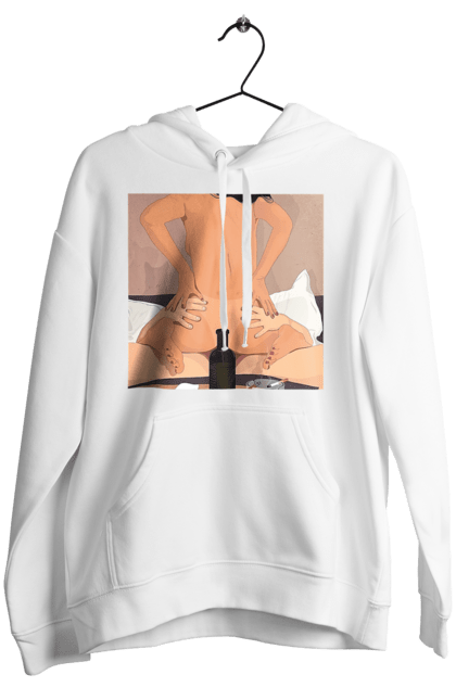Women`s hoodie with prints Naked Girl, Bottle And Cigarettes. From above, naked. 2070702