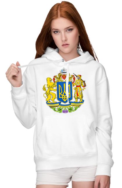Жіноче худі з принтом "Герб України". Герб, герб україни, козак, лев, лев і козак, україна. 2070702