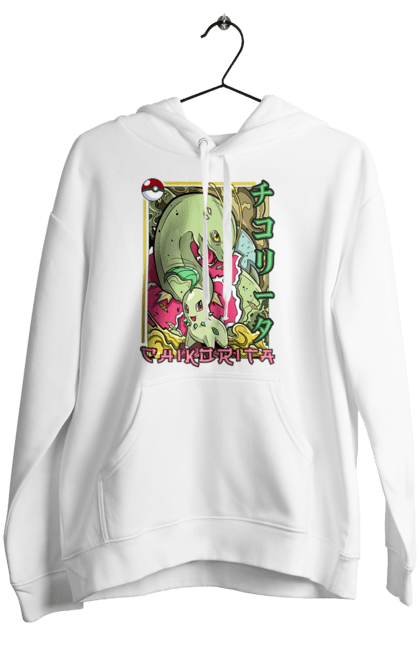 Women's hoodie with prints Pokemon Chikorita. Anime, chikorita, games, nintendo, pokemon, pokemon go. 2070702