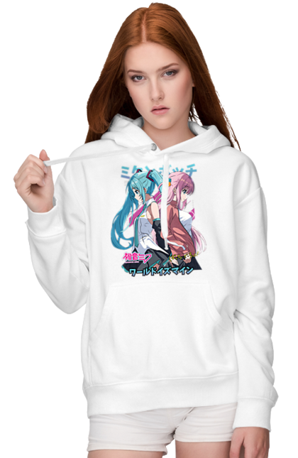 Women's hoodie with prints Hatsune Miku and Hitori Gotou. Anime, bocchi the rock, hatsune miku, hitori goto, hitori gotou, lonely rocker, miku, rocker, vocaloid. 2070702