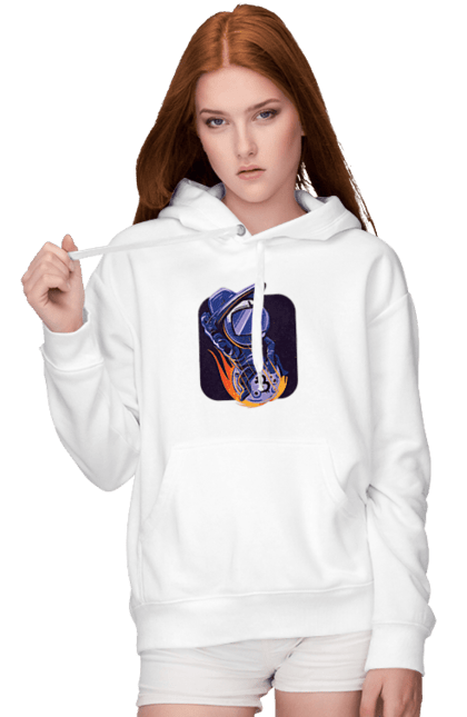 Жіноче худі з принтом "Космо біткоїн". Биткоин, бінарний, біткоїн, біткойн, валюта, гроші, крипто, програміст, хакер. 2070702