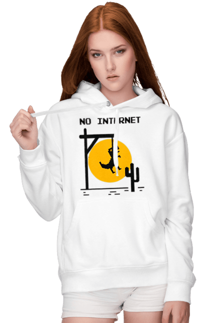 Жіноче худі з принтом "No Internet". Айті, без інтернету, гумор, динозавр повісився, мем, немає інтернету, прикол, смішна. 2070702