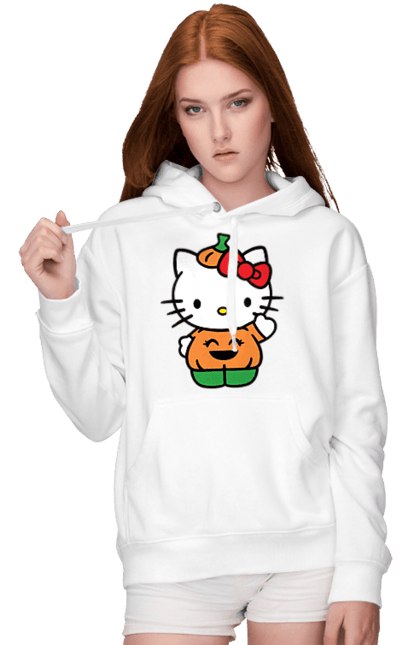 Жіноче худі з принтом "Хелло Кітті Хелловін". Halloween, hello kitty, бренд, гарбуз, кошеня, персонаж, хелло кітті, хелловін. 2070702