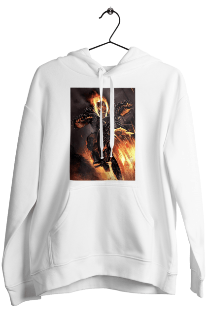 Жіноче худі з принтом "Пекельний Гонщик". Вогонь, мотоцикл, пекельний гонщик, скелет, чоппер. 2070702