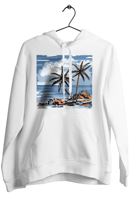 Women`s hoodie with prints Palm Trees And Sky. Clouds, palm trees, sea, sky. 2070702