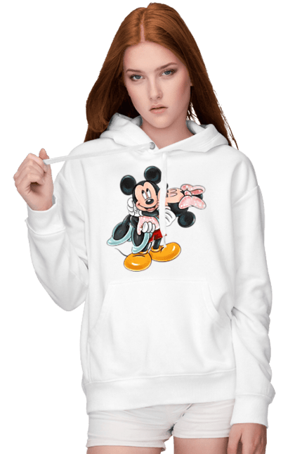 Женское худи с принтом Микки Маус и Минни Маус. Mickey mouse, minnie mouse, дисней, микки, микки маус, минни маус, мультфильм. 2070702