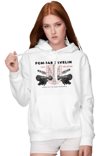 Жіноче худі з принтом "FGM 148 Javelin". Caesar, himars, javelin, nlaw, patriot, weapon, zaluzhny. 2070702