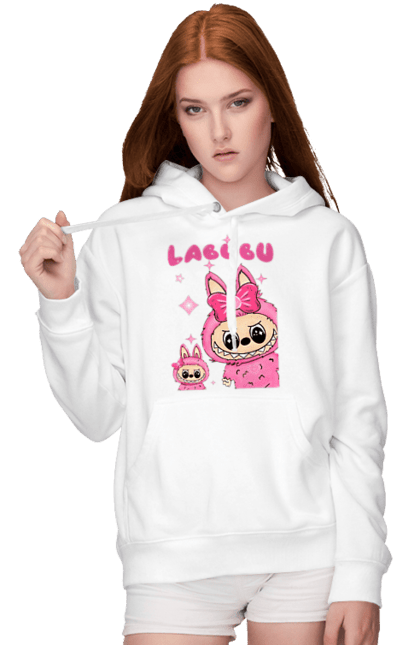 Жіноче худі з принтом "Лабубу". Іграшка лабубу, лабубу, лабубу кока кола, мерч лабубу, мила, рожева лабубу, смішна лабубу. 2070702