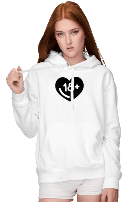 Women`s hoodie with prints 18+. 18+, black, heart, prohibition, sex. 2070702