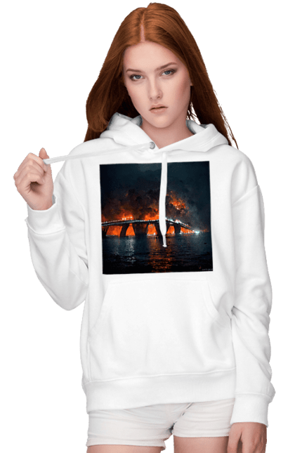 Жіноче худі з принтом "Кримський мост горить". Армія росії, армія україни, годить, зсу, крим, мост, удар, удар зсу. 2070702