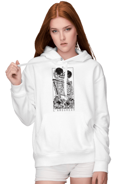 Women's hoodie with prints Skeletons in love. Bones, kiss, love, scull, skeletons, tarot, teeth. 2070702