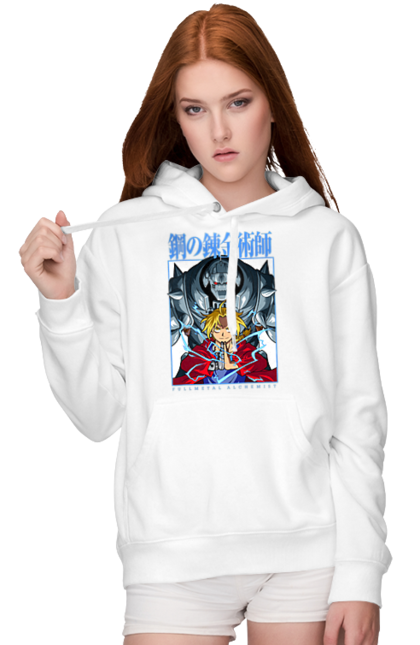 Women's hoodie with prints METAL. Adventures, alphonse elric, anime, edward elric, fullmetal alchemist, light novel, manga, steampunk. 2070702