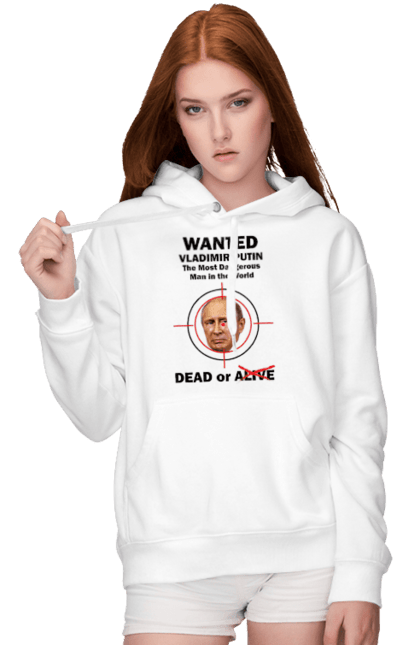 Жіноче худі з принтом "Розшук Гаага". Путин, розшук гаага, розшук путин, хуйло. ART принт на футболках