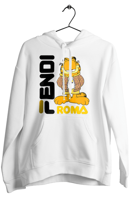 Женское худи с принтом Fendi Гарфилд. Fendi, garfield, бренд, гарфилд, дом моды, италия, люкс, мода, сумка, фенди. 2070702