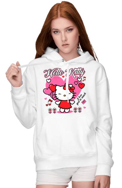 Женское худи с принтом Хелло Китти. Hello kitty, бренд, кот, котенок, персонаж, хелло китти. 2070702