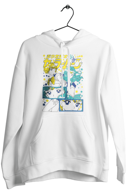 Women's hoodie with prints Sailor Uranus and Neptune. Anime, drama, magical girl, neptune, sailor moon, tv series, uranus. 2070702