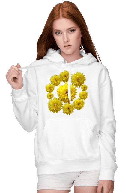 Жіноче худі з принтом "Хризантеми жовті". Квіти, літо, подарунок, природа, рослини, хризантеми. futbolka.stylus.ua