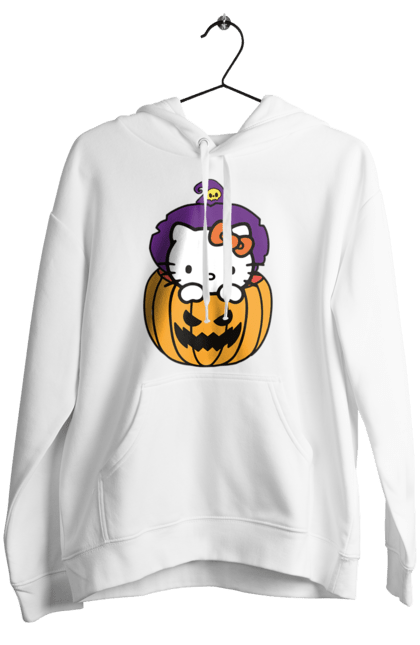 Женское худи с принтом Хелло Китти Хэллоуин. Halloween, hello kitty, witch, бренд, ведьма, кот, котенок, персонаж, хелло китти, хэллоуин. 2070702