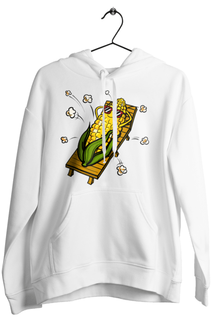 Women`s hoodie with prints Corn Suns On A Lounger. Corn, lounger, popcorn. 2070702